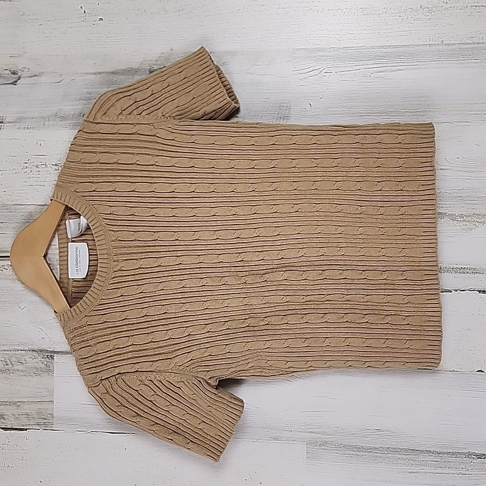 Liz Claiborne Liz & Co petite tan cable rib knit sweater Size Petite P
